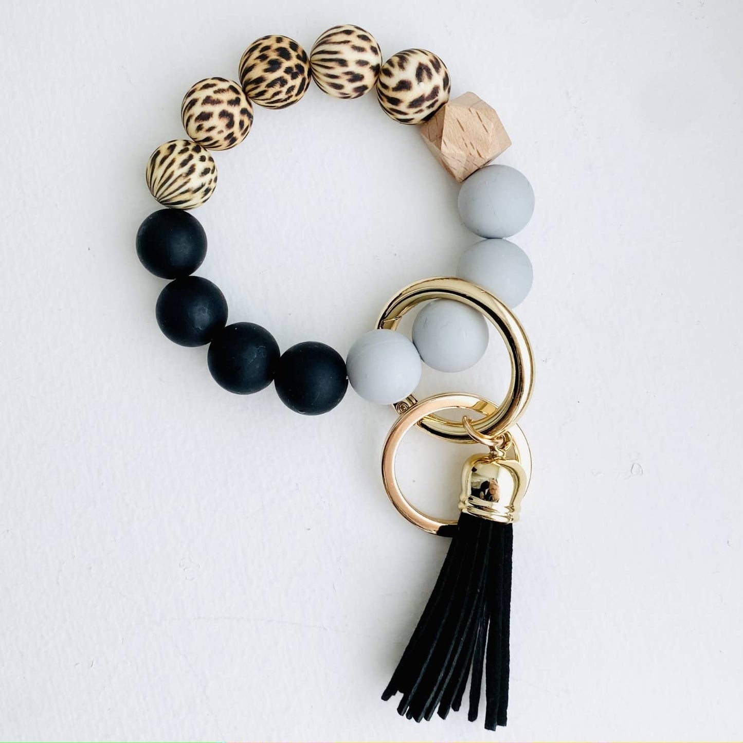 Bangle Keychain | Silicone Wristlet Key Ring | Bead Bracelet: Marble