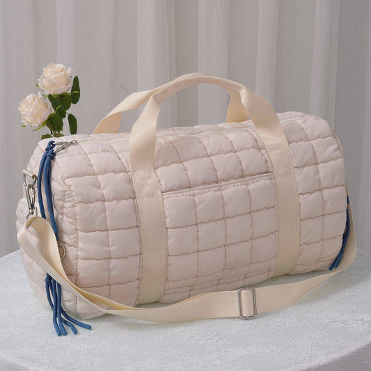 Quilted Puffer Weekender/Duffel Bag | Ivory