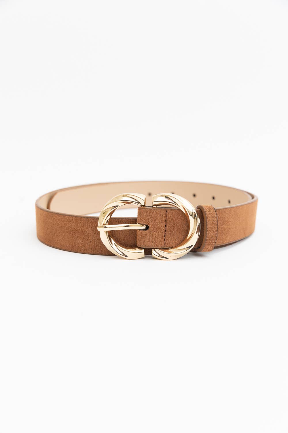 Double C Shaped Buckle Suede Belt | Black