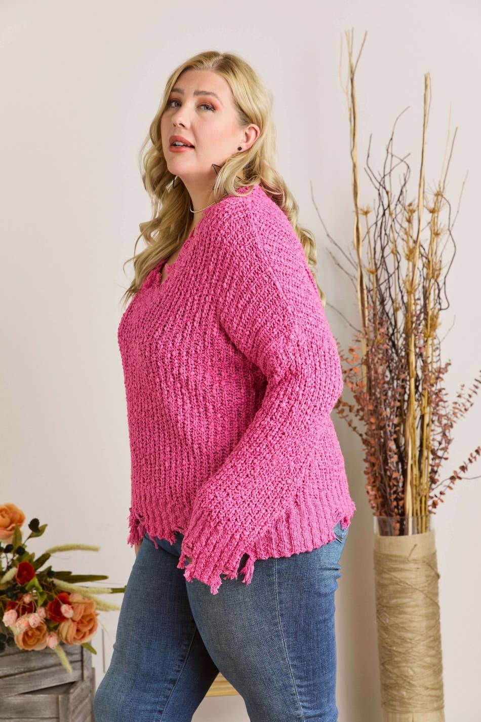 Dixie Plus Size Distressed Sweater | Olive