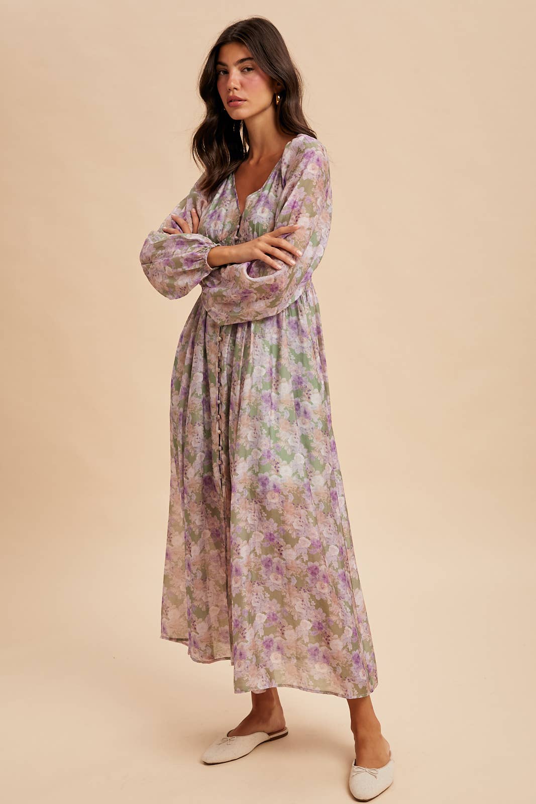 Eliana Floral Smocked Button Down Maxi Dress