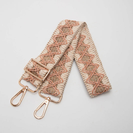 Wave Pattern Straw Guitar Strap | Beige Pink