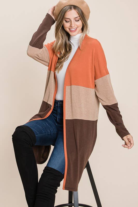 Polly Plus Size Color Block Cardigan | Rust + Brown