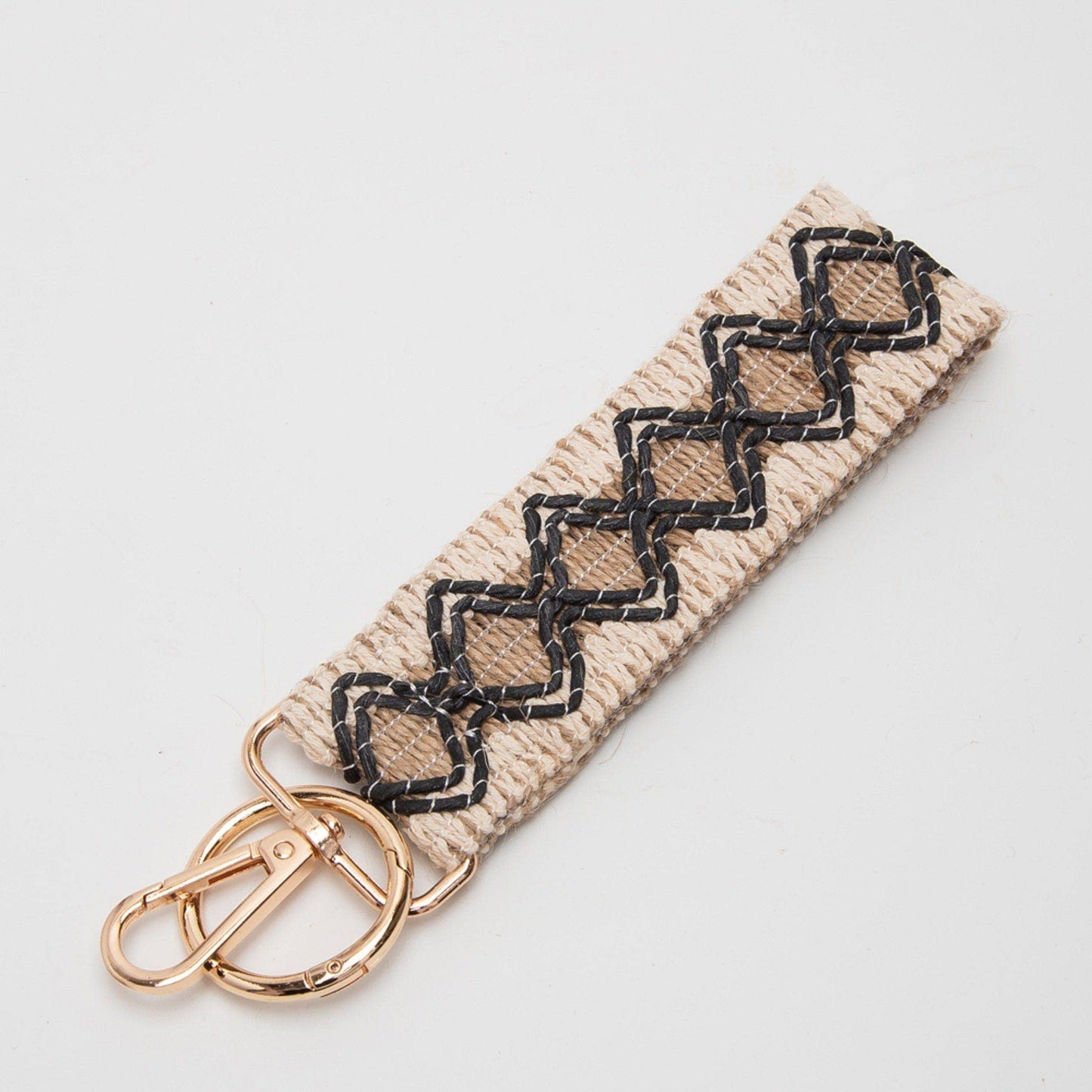 Wave Pattern Straw Wristband/Key Chain | Beige White