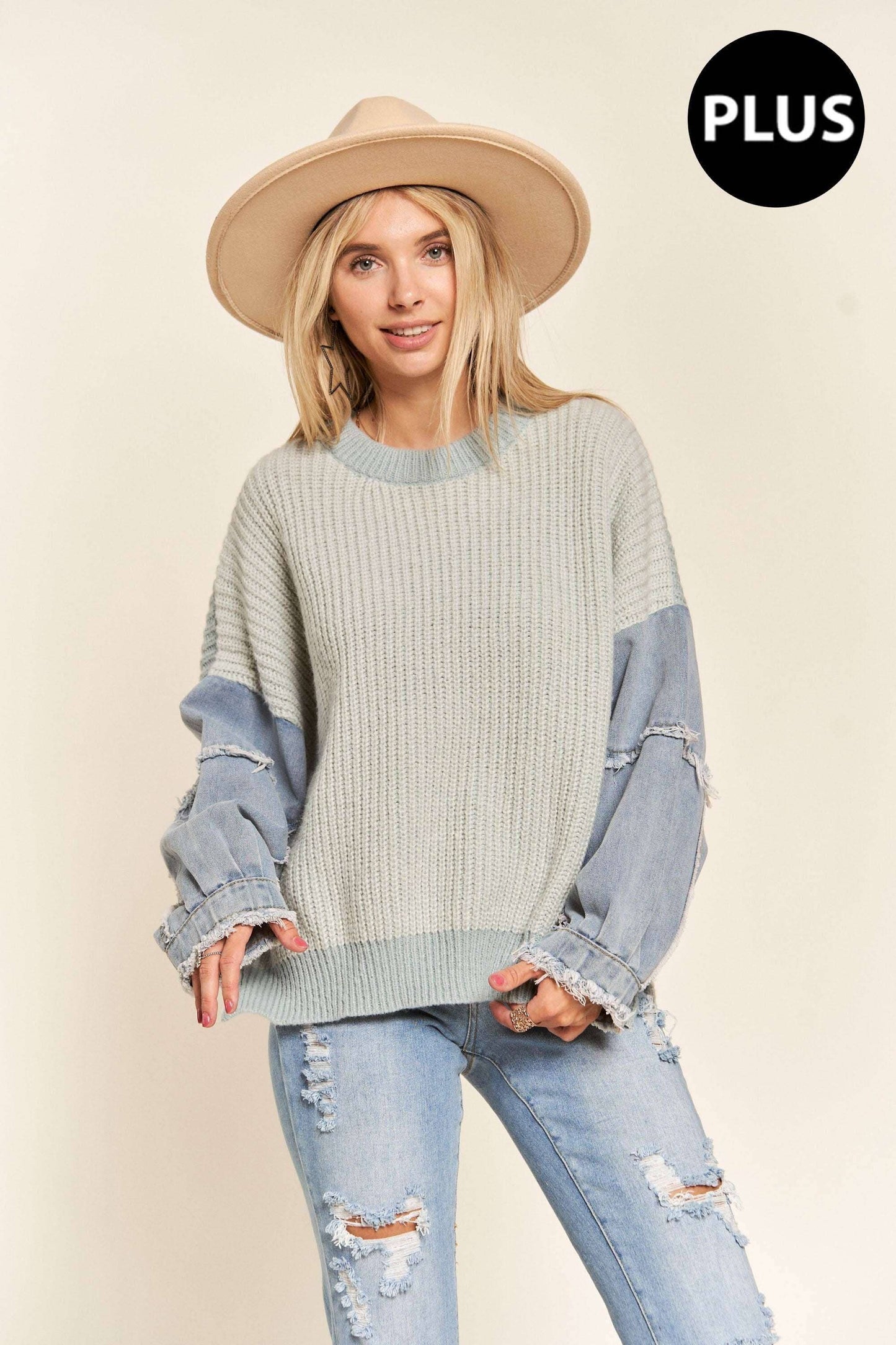 Dani Plus Size Denim Colorblock Sweater | Blue