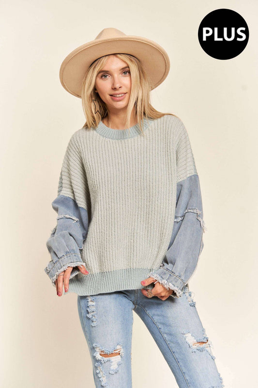 Dani Plus Size Denim Colorblock Sweater | Blue
