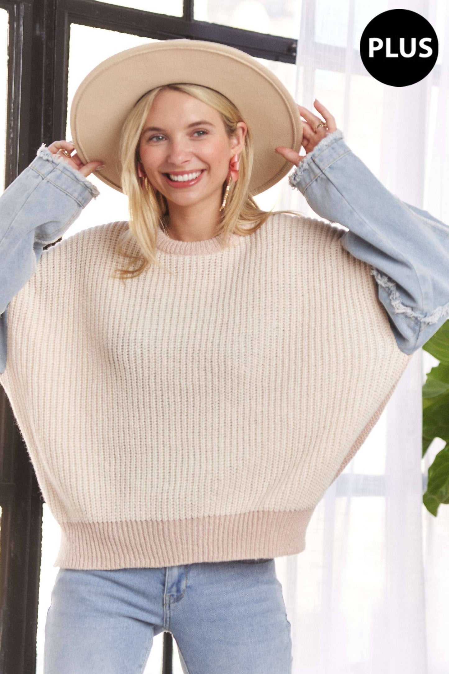 Dani Plus Size Denim Colorblock Sweater | Blue