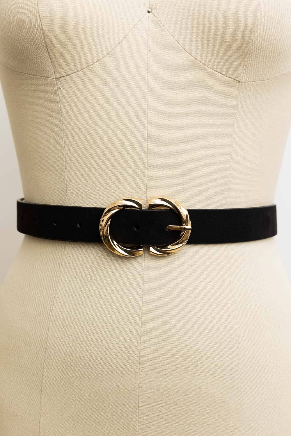 Double C Shaped Buckle Suede Belt | Black