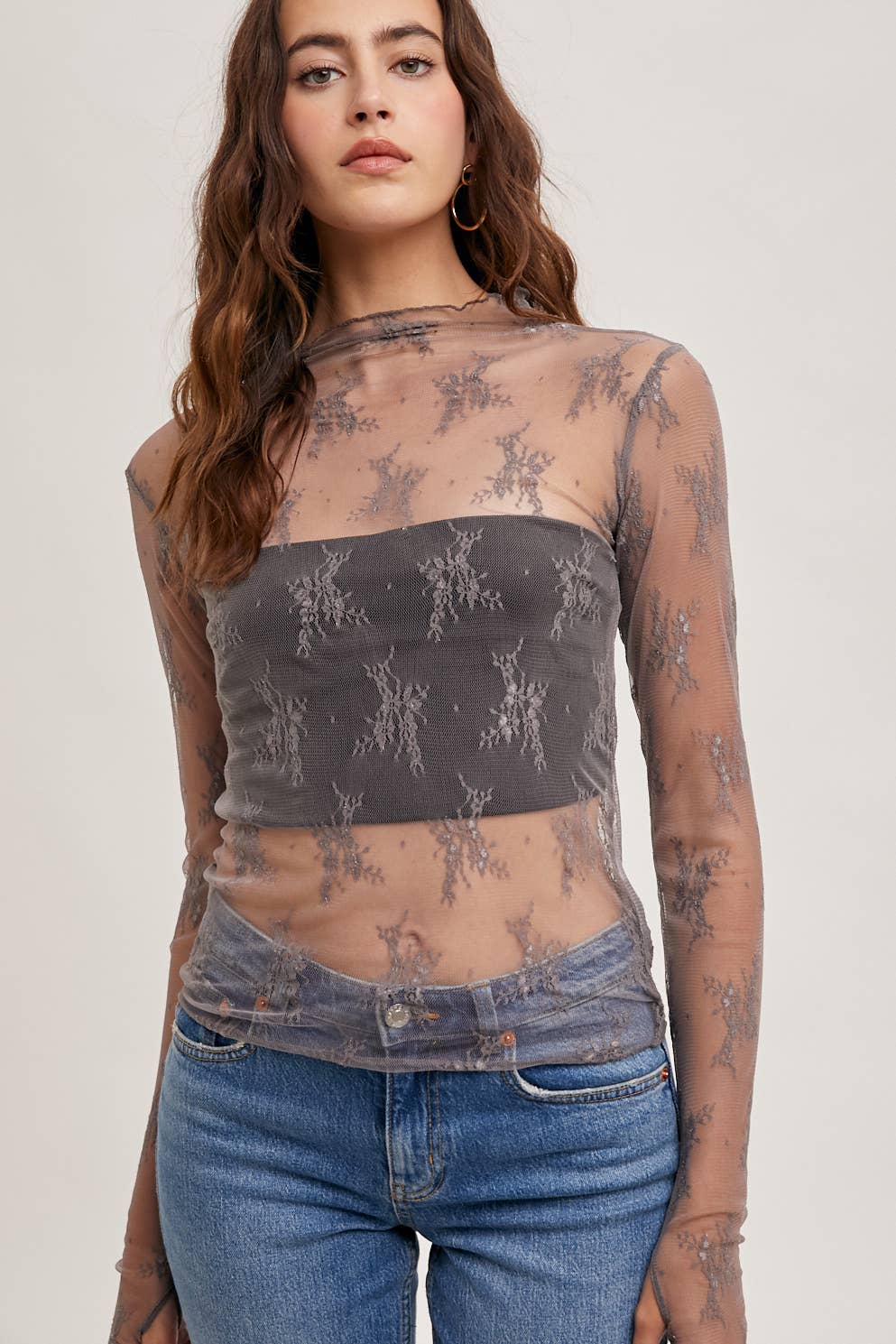 Mila Floral Embroidery Mesh Layering Top | Black