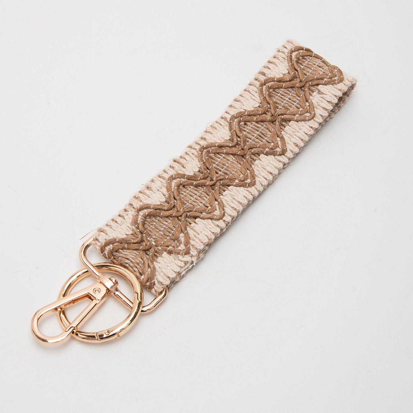 Wave Pattern Straw Wristband/Key Chain | Beige White