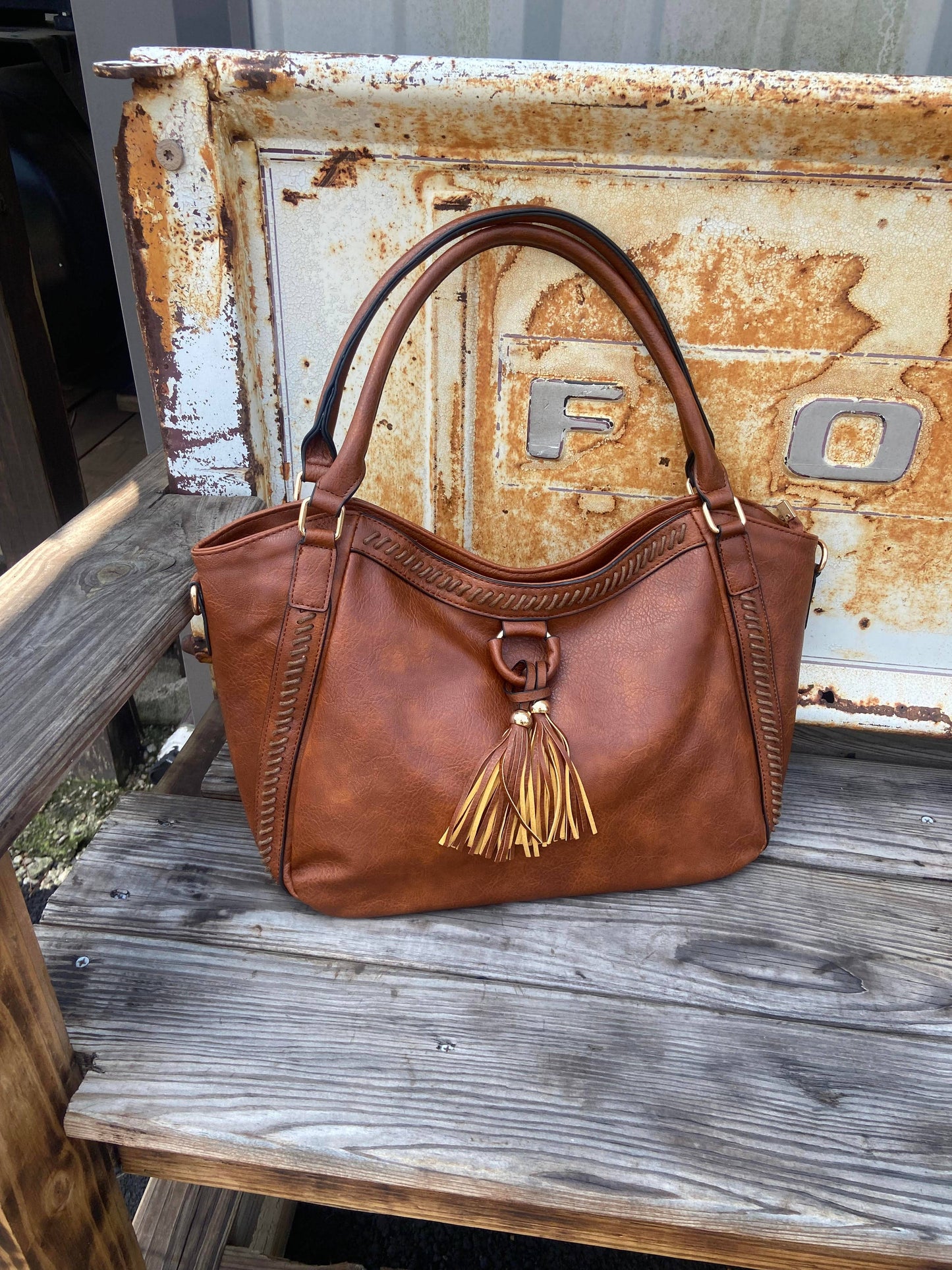 Melrose Cross Stitched Soft Leather Purse Tote