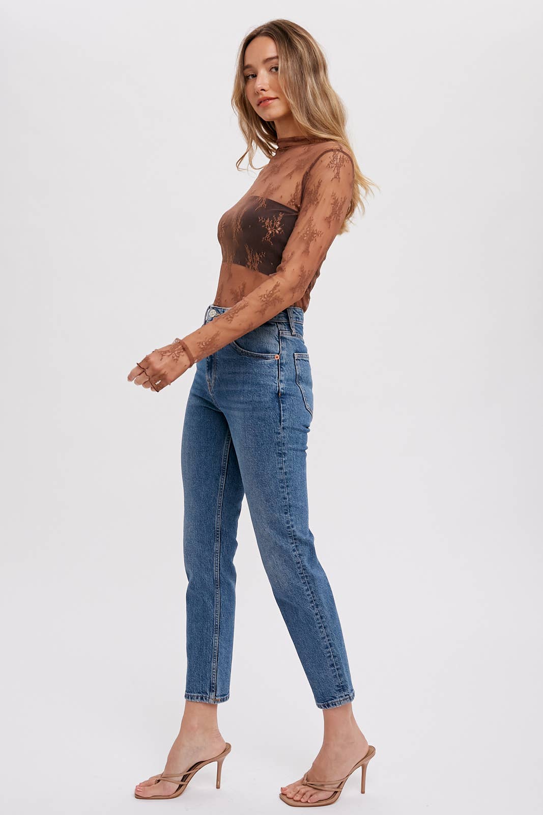 Mila Floral Embroidery Lace Mesh Layering Top | Hazelnut