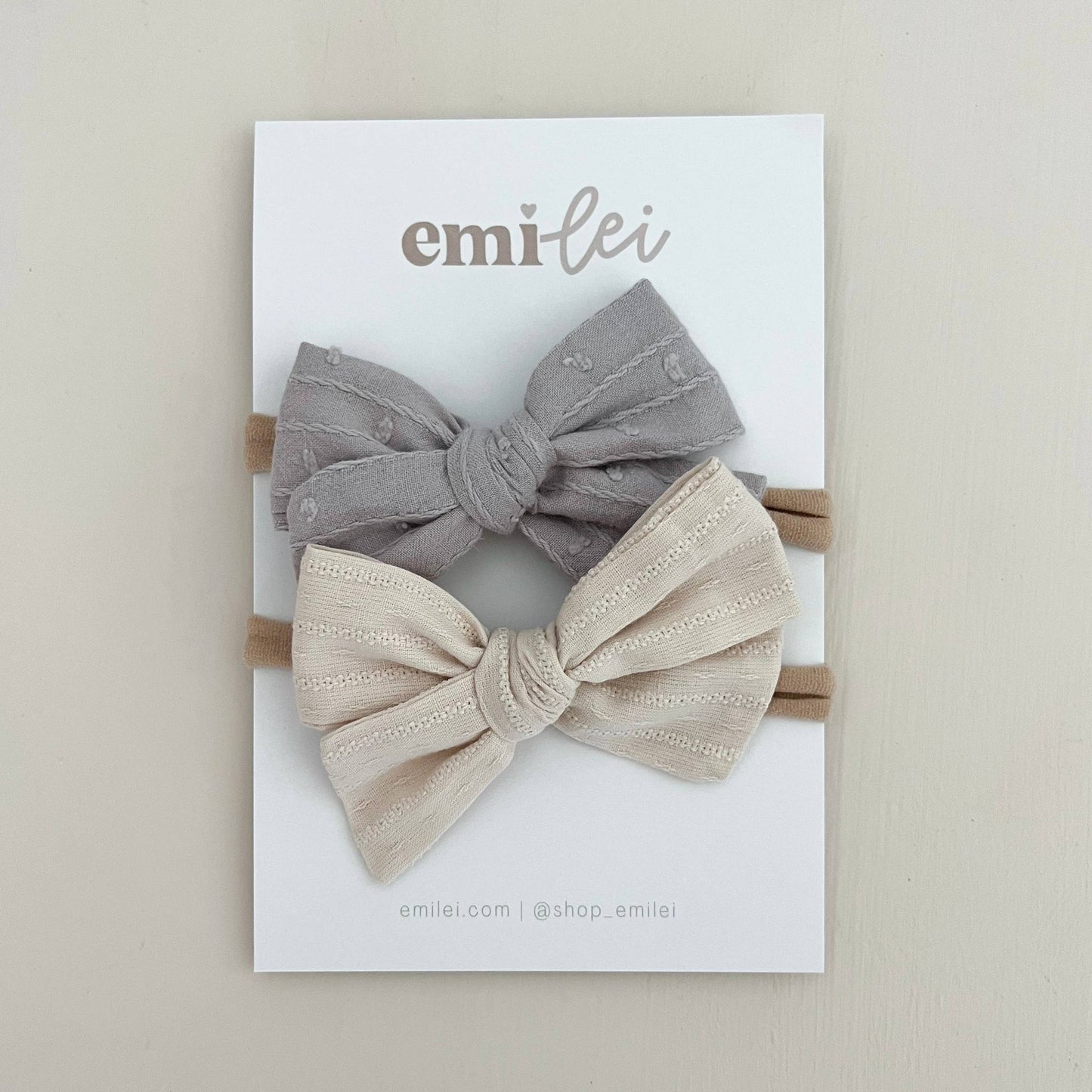 Nylon Stretchy Bow Headband Set | Dusty Blue + Smokey White