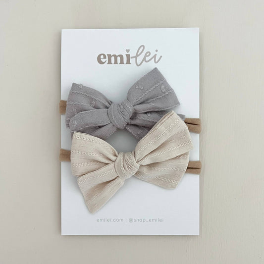 Nylon Stretchy Bow Headband Set | Dusty Blue + Smokey White