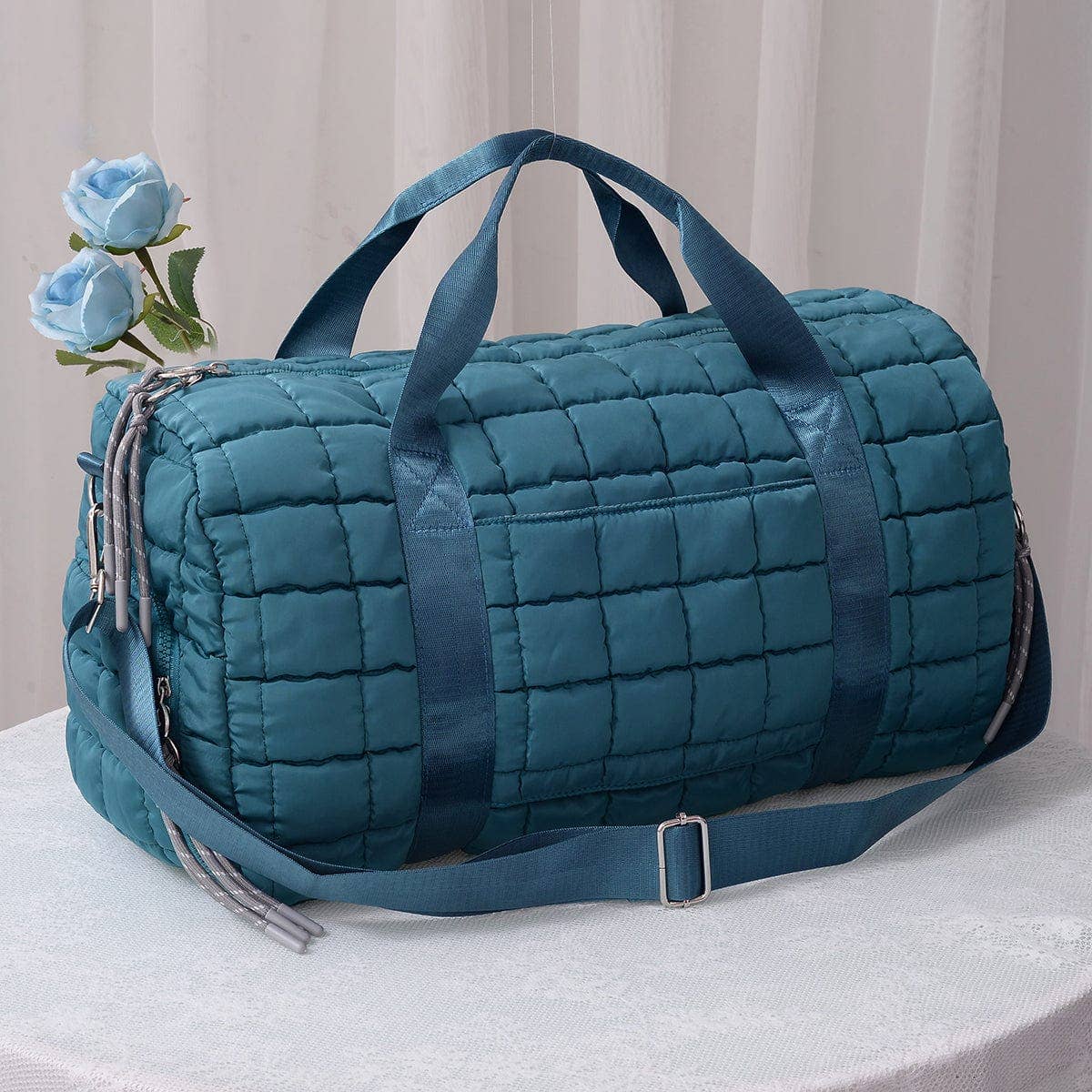 Quilted Puffer Weekender/Duffel Bag | Ivory