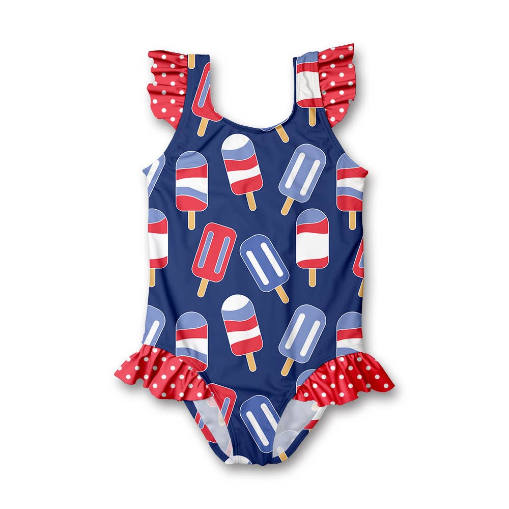 Navy Popsicles Ruffle-Accent One-Piece: 18M