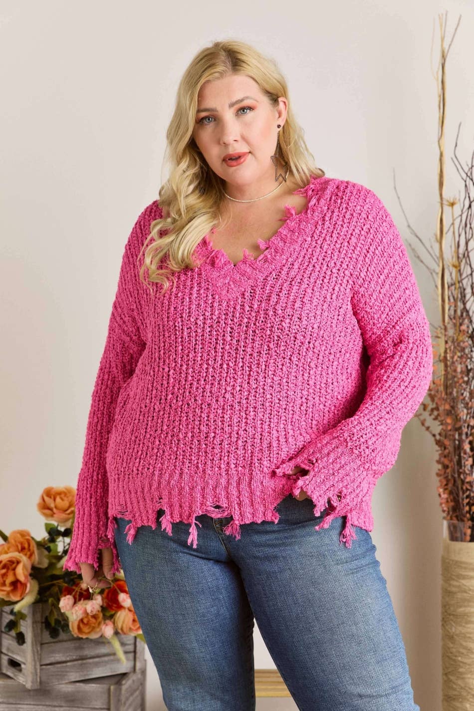 Dixie Plus Size Distressed Sweater | Olive